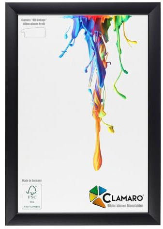 CLAMARO Neo Collage Cadre photo 70 x 140 cm - Fait à la main - Sur mesure - Noir mat - En bois MDF - Avec verre acrylique et crochet de suspension en métal - Format paysage et portrait