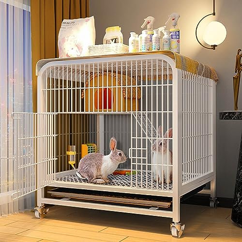 Meerschweinchenkäfig – 2-stöckiges Hasenhaus mit Rädern – auslaufsichere Schale – Kaninchenkäfig ideal für Kleintiere – frei bewegen – Kaninchenkäfig