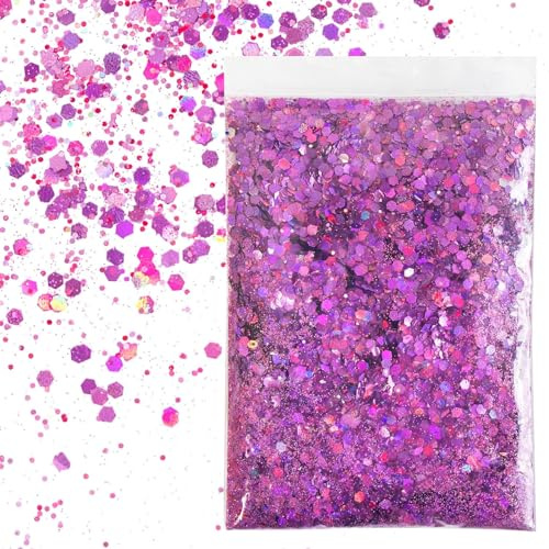 Glitzer zum basteln gold glitzerpuder pailletten glitzer pulver basteln glitzerpulver glitter sequin für nägel gesicht make up kartenbasteln handwerk nagelkunst | chunky glitter (Lilarot)