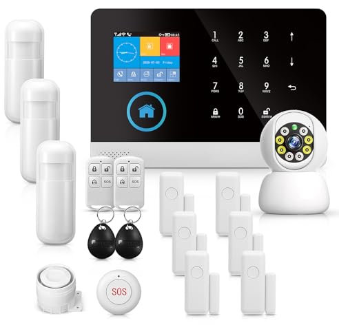 GSM & WIFI Wireless Home Security Systems 2.4-inch LCD Screen, 100+ Sensors, 120dB Siren Smart APP & Alexa Control Scheduled Arm/Disarm & 9-Language Support