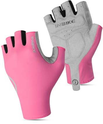 INBIKE Korta sommarcykelhandskar, unisex, MTB-handskar för herr och dam, svalt tyg, lätt, ventilerande, snabbtorkande, halkfria sporthandskar, rosa-L