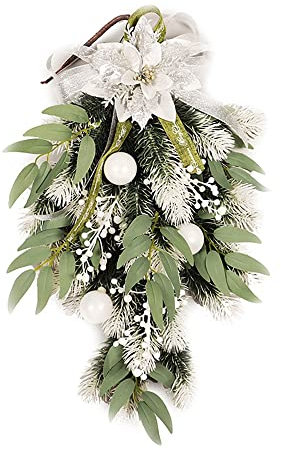 Kcvzitrds KüNstliche Weihnachten Tropfen Beute mit Beeren-, Blumen und Ball Ornamenten für Haus TüR Drinnen & Draussen Hause Weihnachten