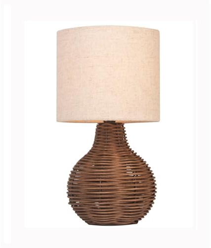 JCPYIUL Rattan Lampe Tischlampe,Dekorative Nature Tischleuchte mit E14 Fassung,Lampenschirm Tischlampe Beige,Retro Lampe für Wohnzimmer Kinderzimmer Schalfzimmer Deko