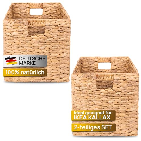 Casa Mina® Aufbewahrungskorb geflochten ideal für alle Regale I Nachhaltiger Seegras Korb geflochten aus Naturmaterial I Flechtkorb mit Griffen I Pflegeleichter, modern geflochtener Korb 31x31x31cm