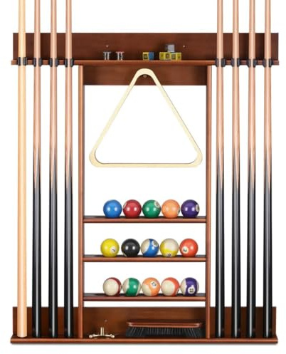 BILMAG Billard Zubehör Queue Halter Wandhalter mit Kugelregal für 8 Queues, Braun