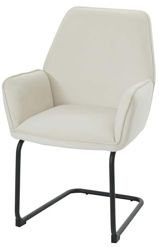 Mendler Freischwinger HWC-G67 Stoff/Textil Öko-Tex - Creme-beige | Esszimmerstuhl, Küchenstuhl, Stuhl