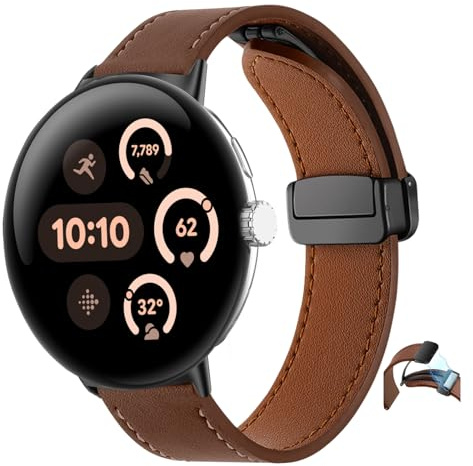 SeNool PU Lederarmband für Google Pixel Watch 5 41mm/Watch 4/3/2/1 (41mm) | Damen Herren Magnetverschluss PU LederUhrenarmband Ersatzarmband für Google Pixel Watch 5 4 3 2 1 (41mm) 2026-2022, Braun
