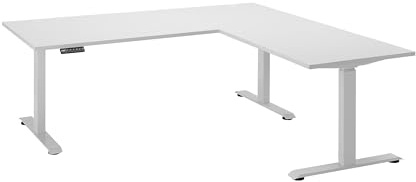 möbelando Eckschreibtisch >Ben< Platte Weiss/Gestell Metall Weiss, elektrisch höhenverstellbares Schreibtischgestell 74-117cm, 3 Memory-Tasten - 180x74/117x177cm (BxHxT)