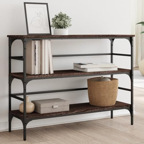 Homgoday Konsolentisch aus brauner Eiche, 100 x 32 x 75 cm, mehrschichtiges Holz, moderner Wohnzimmertisch, Couchtisch, für Büro und Schlafzimmer