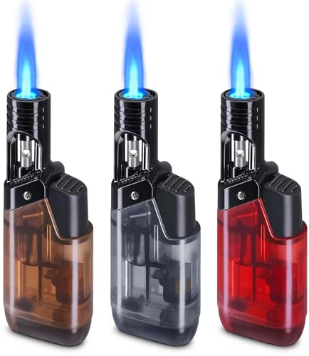 3 Pack Torch Lighter Mini Refillable Butane Lighters Utility Lighter Long Wand Pocket Lighter Windproof Gas Lighter Jet Flame Multi-Purpose for Candle Camping BBQ Grill(No Fuel) Assorted Colors