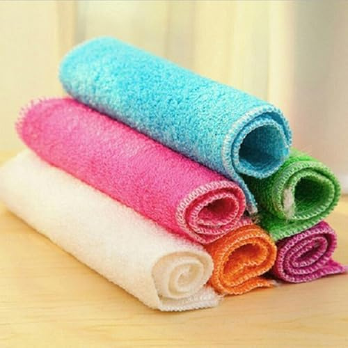 MEKPAM 10 Pcs De Chiffon De Nettoyage Double Couche en Fibre De Bambou,Chiffon À Vaisselle,Tampon À Récurer Non Pelucheux Absorbant l'eau pour La Cuisine Domestique