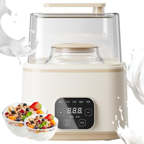 Macchina elettrica per yogurt, macchina per la fermentazione dello yogurt fatta in casa con 7 funzioni, serbatoio interno 1+2L e cronometraggio intelligente a 360°, pannello touch LED, facile da
