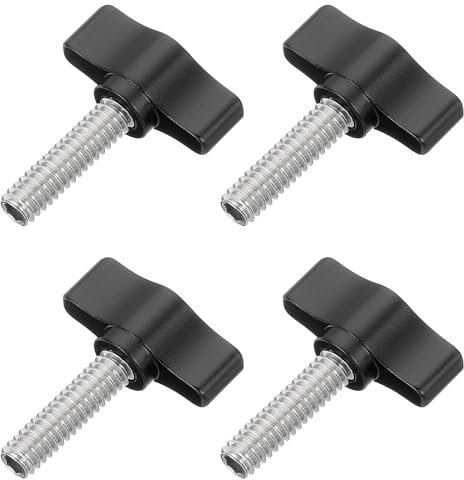 QUARKZMAN 4 Pz 1/4 - 25 Vite a Mano, Acciaio Inossidabile 304 Vite Filettata a Manopola Zigrinata Vite a T a Farfalla Manopola di Presa Viti di Serraggio per Vari Tipi, Nero
