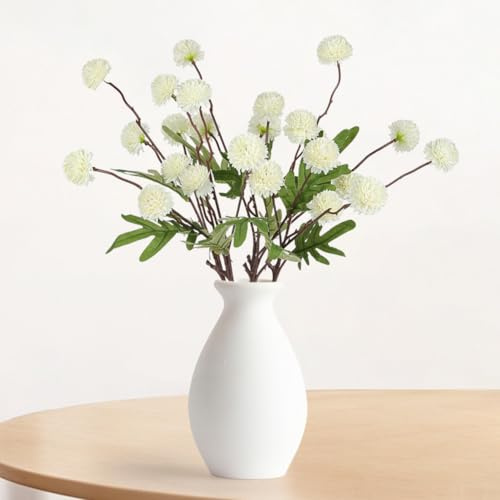 HOTUT Künstliche Kiku Blumen, 5 Stück Kornblumen mit langem Stiel, Kunstblumen Pompon Mini Chrysantheme, Blumendekor künstliche Blumen für Arrangement, Tischdekorationen, Partydekorationen - Weiß
