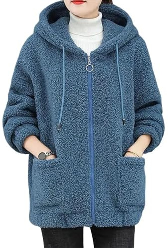 AHUFGN Coussin De Chaise Longue Manteau d'hiver Tendance for Femme, Couleur Unie, Cordon de Serrage, Polaire, résistant à l'usure, Veste for Femme(Blue,M)