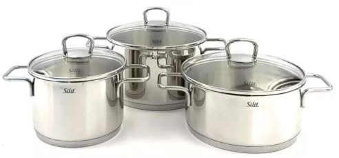 Silit Alicante Batterie de Casserole, Lot de 3 Casseroles en Acier Inoxydable avec Couvercle en Verre Compatible Induction 16-20 cm 1,9-3,3 l