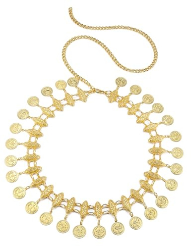 Faletony Damen Concho Kettengürtel Gold Kettengürtel Metall Körperkette Fransen Taillenkette Mode Elegant Dekorativer Gürtel für Jeans Kleider (Stil 2)