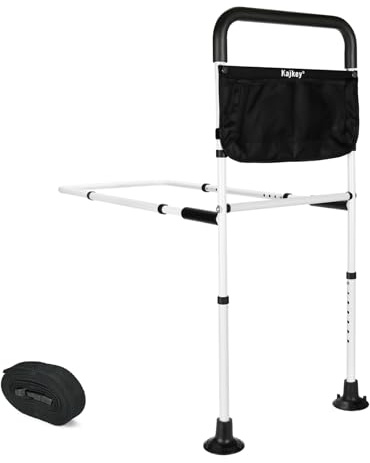 kajkey Barrière de Lit Médicale Réglable, 72-87 cm Hauteur, 77-92 cm Largeur, avec Sac de Rangement Double Face, Blanc et Noir (XL)
