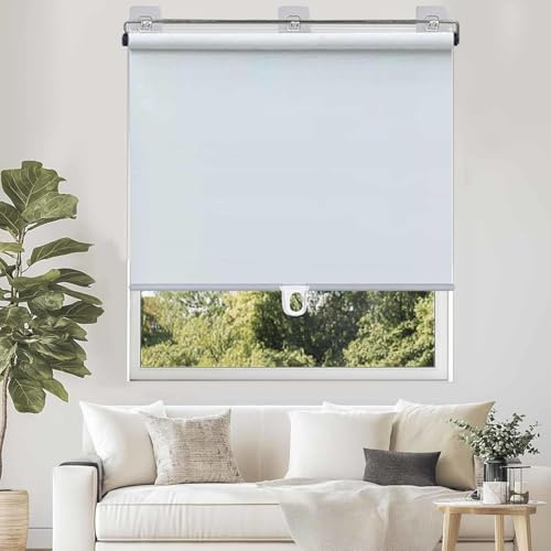 DZHTUF Tende A Rullo Oscuranti con Ventose, Tende in Tessuto Retrattile con Molle, Tende Avvolgibile Portatili Multifunzionali Senza Trapano, Tende per Privacy,White-90x150cm/35x59in