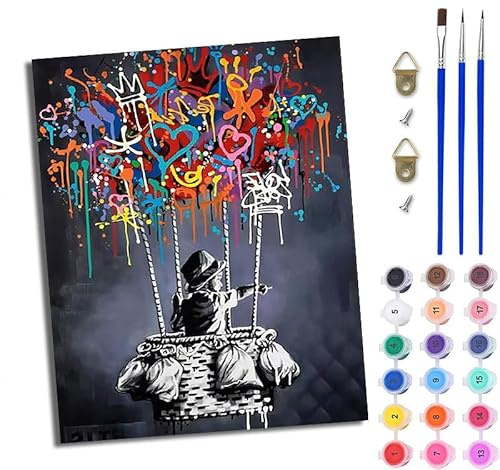 WJWWANG Paint by Numbers for Adults 16x20inch DIY Paint by Numbers Kits Doodle hot air Balloon for Beginner on Canvas Oil Painting with Paintbrushes for Home Decoration
