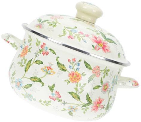 Mobestech Pentola Smaltata Con Doppia Maniglia Per Cucina Adatta Zuppe e Brodi Piccola e Leggera Resistente Al Calore Per Fornelli Gas e Piani Cottura Per Uso Domestico e Tavola