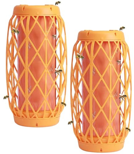 Trappole per vespe per all'aperto, eliminatore di, cattura vespe, esca gialla per giacca, stazione di esca non dannosa, facile installazione appesa, 2 pezzi, balcone frutteto parco terrazza