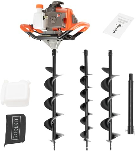 71CC 2Stroke Petrol Earth Auger 2.3kw Single Cylinder Fence Post Digger Tool, with 3 Drill Bits (100,150,200mm) und 30.5cm Extension Pole for Sandy Soil, Forests und Farmland
