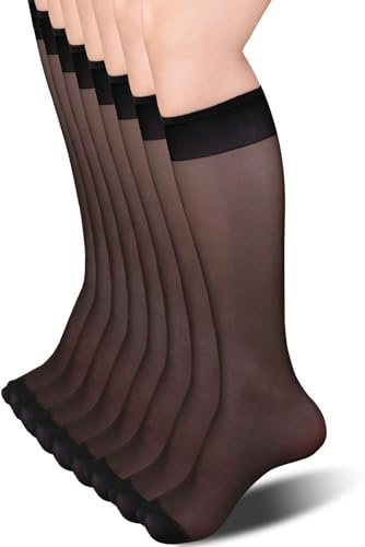 Fangshu 8-pack knästrumpor dam, 15 DEN slitstarka nylonstrumpor dam transparenta fina knästrumpor sidenlen nylonstrumpor, svart, one size
