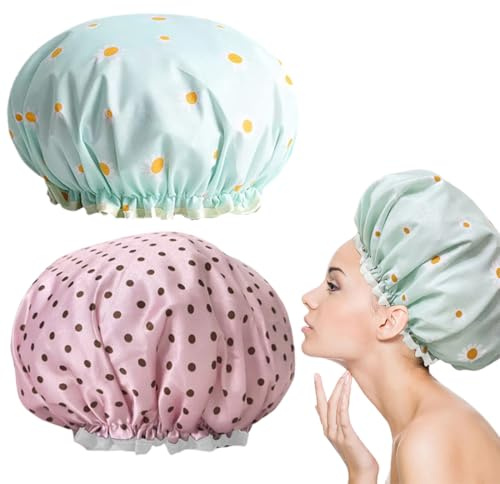 Cuffia da Doccia Riutilizzabile Impermeabile,2 Pezzi,Doccia Cuffia Capelli Doccia,Riutilizzabile Doppio Strato Cuffie Capelli con Elastici,per Donna Doccia Spa Salon