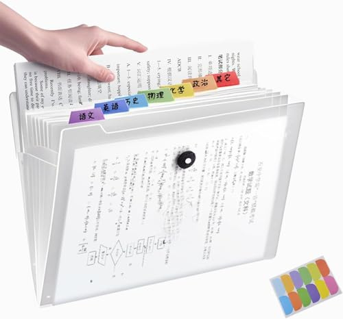 Organizzatore di file espandibile con 12 tasche, organizzatore per documenti A4, cartella a cerniera (accordion) per documenti con chiusura a bottoni, cartelle per documenti impermeabili