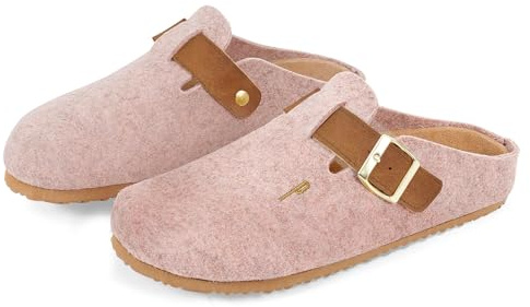 PERLETTI Sabot Donna Comode Leggere in Feltro - Ciabatte Casa Autunno Inverno Suola Antiscivolo Chiuse con Fibbia Regolabile - Pantofole Calde da Donna Sandali Comfort Ragazza (Feltro Rosa, EU 36)