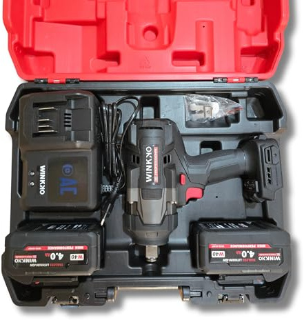 Pistola de impacto profesional 40V 4.0Ah motor brushless 1700 Nm apriete 2100 Nm afloje cabezal 3/4 incluye 2 baterías cargador con ventilador maletín y adaptador 3/4 a 1/2