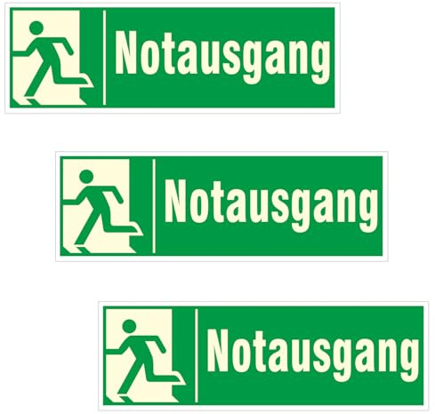 Luimode Schild Notausgang | extra langnachleuchtend | PVC selbstklebend 300 * 150mm Protecticure Fluchtwegschild PVC Rettungszeichen/Rettungsschild/nachleuchtend (3x Notausgang Neu)