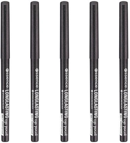 essence LONG-LASTING eye pencil, Nr. 34, sparkling black, langanhaltend, definierend, vegan, wasserfest, ohne Mikroplastikpartikel, Nanopartikel-frei, 5er Pack (5 × 0,28 g)