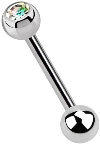 Titan Piercing Barbell, Stab in 1,2 mm mit Stein Kugel und Verschluss Kugel