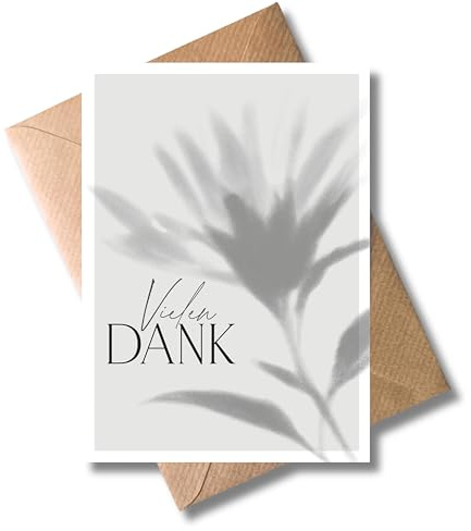 WBdesignz 10er-Set Trauer Dankeskarten „Vielen Dank“ mit Umschlägen - mit Blüten-Schattenmotiv - Danksagung nach Trauerfall, Beerdigung und Trauerfeier - für Trost, Beileid, Anteilnahme (DIN A6)