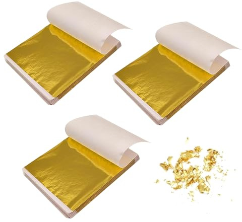 HFMYGS 200 Stück Blattgold, Blattmetall, Imitation Blattgold, Goldpapier zum Basteln, Blattgold zum Basteln, Goldfolie Gold Foil, Bastelfolie Blatt, Blattgoldblätter Papier Set für DIY Crafting