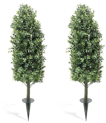 Aptliton Set of 2 Realistic Artificial Boxwood Trees, 90cm UV Resistant Faux Plants, Indoor Outdoor Decorative Shrubs with Ground Spikes, Perfect for Home, Office, Patio