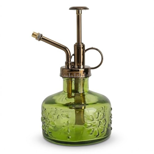 TLDBATICE Vattenkanna liten, dekorativ vattenkanna inomhusväxter, retro glas sprayflaska med tryckspruta, vattenkanna för exakt blomvattning små trädgårdsväxter kontor balkong 15,5 x 8,4 cm (grön)