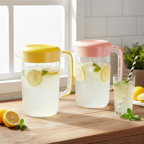 Pichet de 2 litres avec couvercle, pichet d'un demi-gallon avec couvercle, eau en plastique de 2 litres - Corps en PP transparent, graduations précises pour boissons, thé glacé, limonade, pièces, d