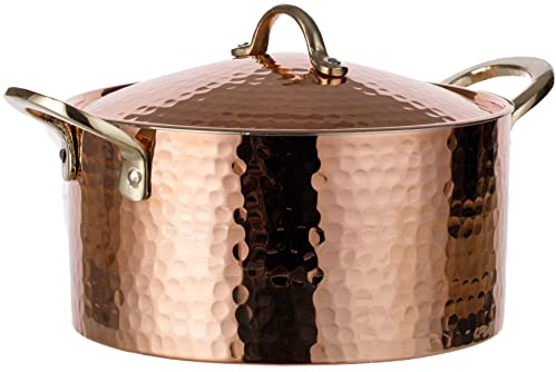 DEMMEX Cocotte en cuivre martelé de 1,2 mm d'épaisseur pour soupe, ragoût, cocotte, 3 litres (19,8 x 10,2 cm)