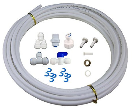 Lemoy Kühlschrankanschluss- und Eisbereiter-Set für Umkehrosmose-Wassersysteme, 4,8 m Schlauch mit 6,35 mm Steck- und Klemmverschraubungen (weiß)