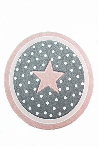 CARPETIA Kinderteppich Kinderzimmerteppich Babyteppich Mädchen runder Teppich mit Stern rosa Creme grau Größe 160 cm Rund