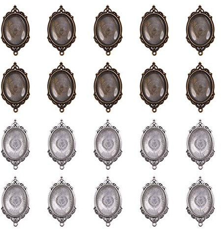 NBEADS 40 Stück Anhänger Tabletts, Lünette Anhänger Tabletts (20 Stück) mit Cabochons Glaskuppel (20 Stück) Schmuck Anhängerzubehör für die Schmuckherstellung, gemischte Farbe, Tablett: 40x30 mm