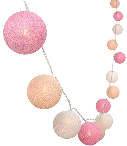 Treer Cotton Ball String Fairy Lights Christmas Tree Balls Light Warm White LED Night Lights Battery Garland Lamp Home Party Wedding Garden Indoor Xmas Decoration (5M-50 Balls,Pink)
