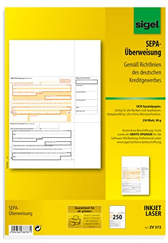 SIGEL Bankformular, SEPA-Überweisung, A4 (250 Blatt), Sie erhalten 1 Packung á 250 Blatt