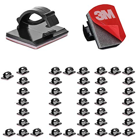 100 Pezzi Fermacavi Adesivi, Clip per Cavi da Esterno con Autoadesivi 3M Morsetto, Organizzatore dei Ferma Cavi Elettrici Scrivania Regolabile per Muro, Luce Fata, Ufficio, Caricabatterie, Auto (Nero)