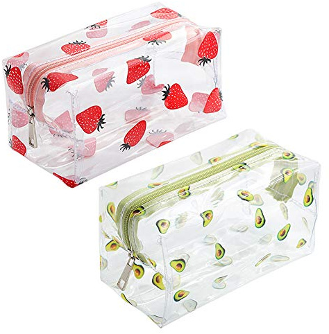 Winterworm 2 Stück Cartoon Frucht Bleistift Mäppchen Bleistift Tasche Avocado Erdbeere Transparent Make-up Tasche für Frauen Kinder Schule Geschenk Rot Modern, Rot, Modern