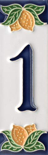 Piastrelle in ceramica italiana con design a limoni, con numeri e lettere, dimensioni delle piastrelle: 10 x 3,5 cm (numero 1)