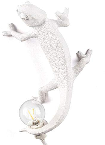 Usuny Luce Notturna Lucertola - Lampada Camaleonte Nordico da Tavolo e Parete per Soggiorno Camera da Letto, Decorazione in Resina Bianca